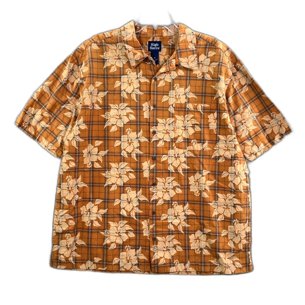 High Sierra Shirt Mens XL Plaid Floral Print Cotton Button Up Gorpcore‎ Outdoor
